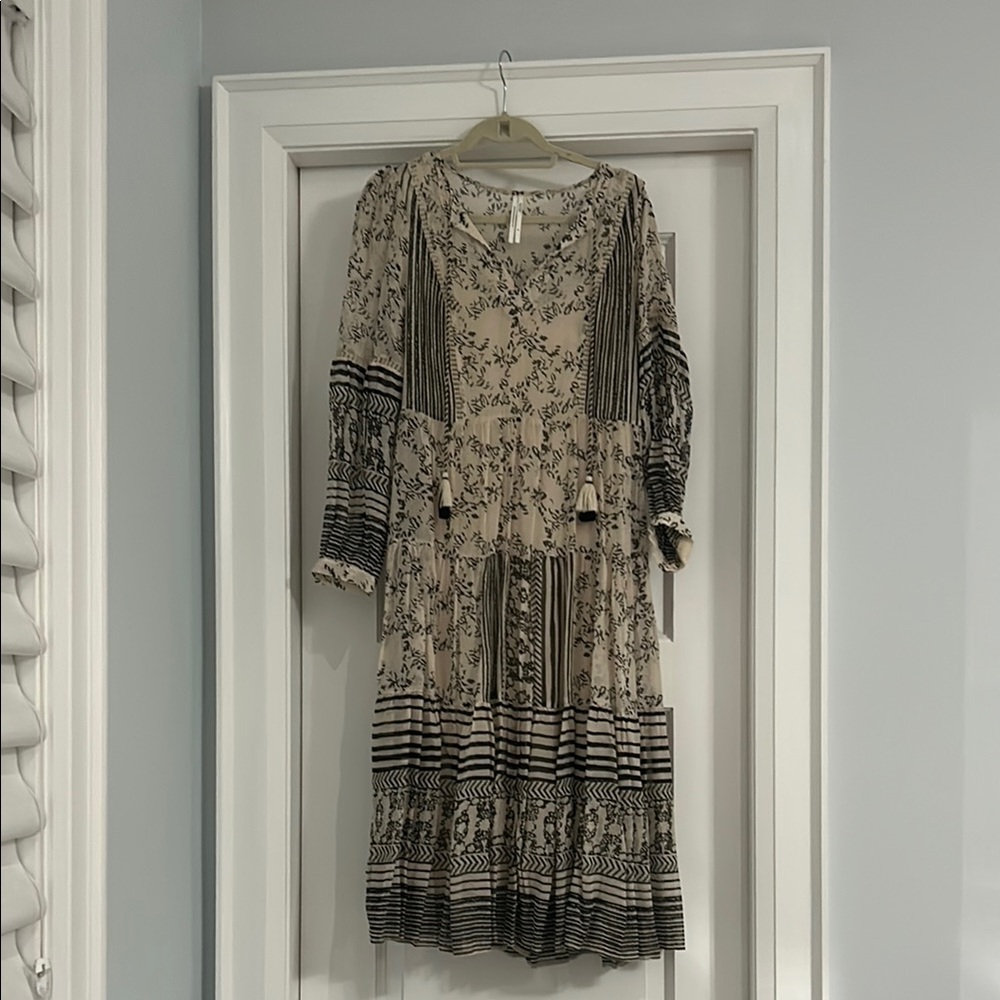 ANTHROPOLOGIE SHEER WITH SLIP INCLUDED SILK Floral Black and Cream Dress